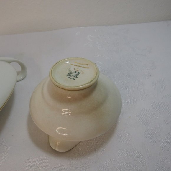 Vintage Ceramic Serving Bowl w/Lid & Gravy Boat Dish Bowl  K T & K Gold Trim - Picture 14 of 16